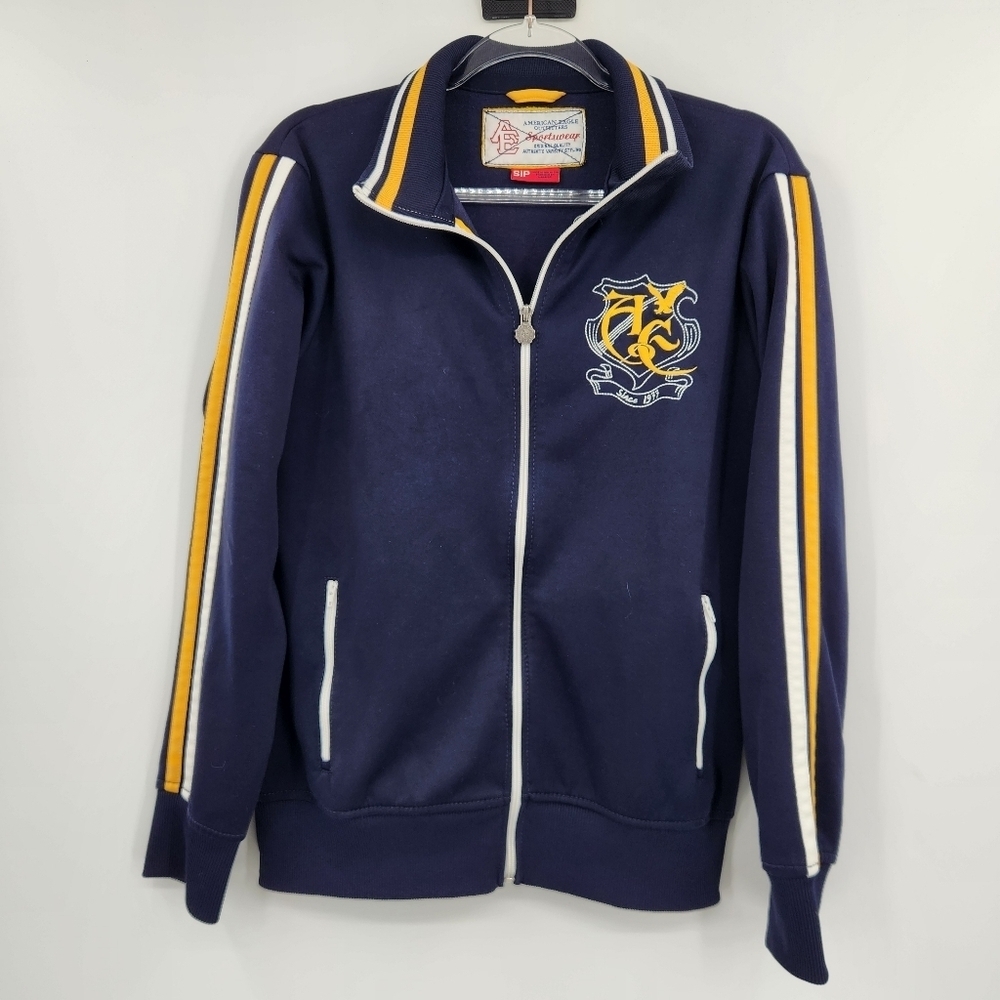 American Eagle Vtg Y2k Varsity Track Jacket Mens Size Small Navy Blue Yellow